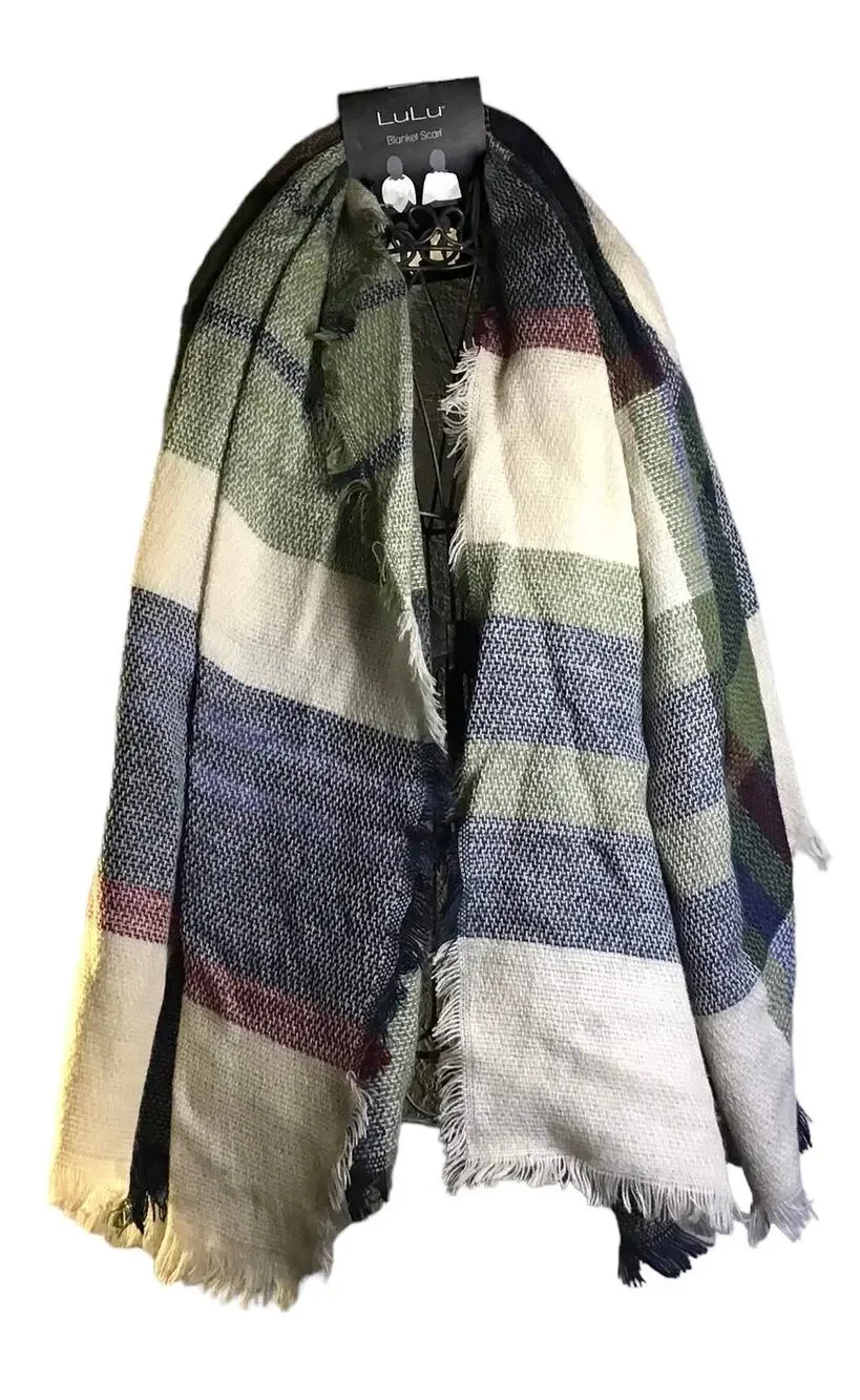 Lulu Women's Multicolor Plaid Blanket Scarf NWT